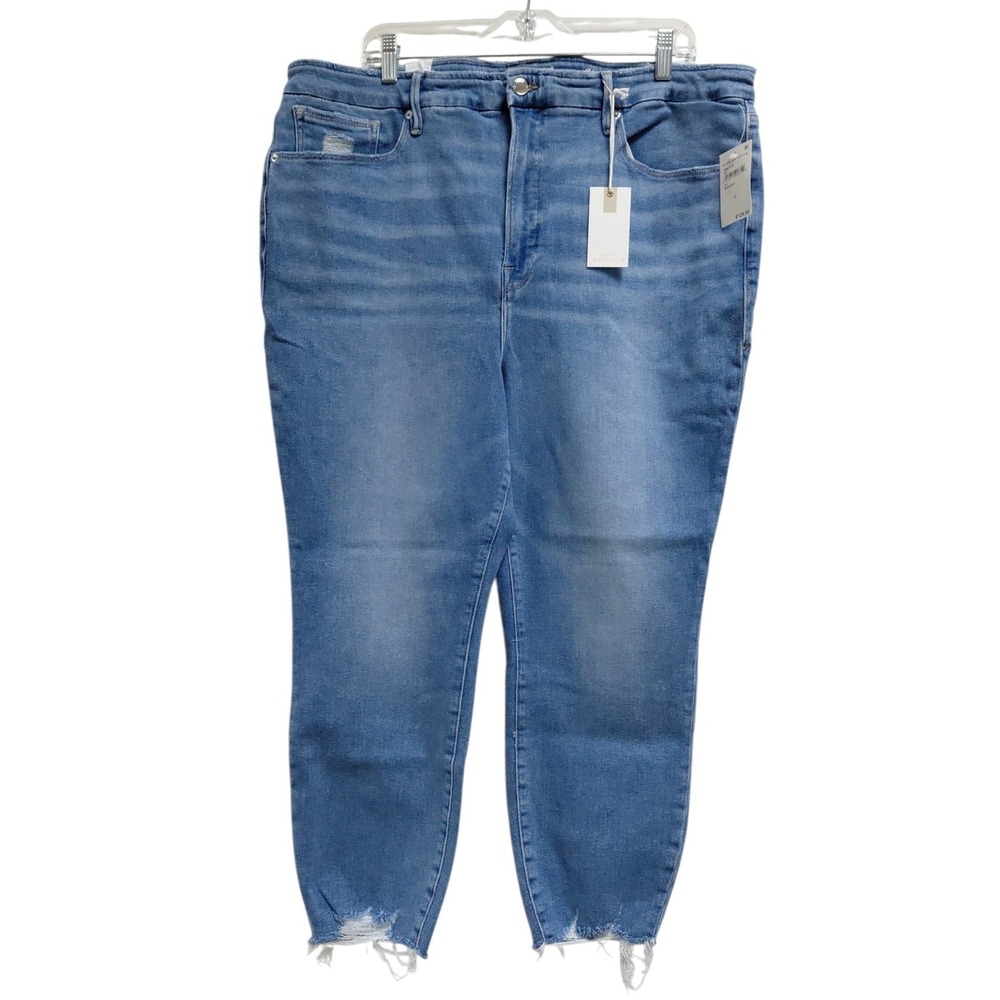 Good American Women's Good Waist Crop Raw Edge Blue Jeans 22 NEW WITH TAGS